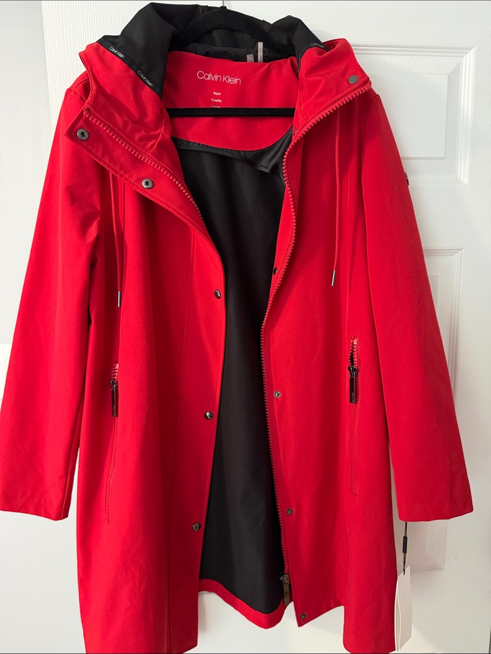Calvin Klein Red Hooded Trench Coat